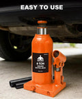 6 Ton Hydraulic Bottle Jack For Auto And Truck Repair Heavy Duty Workhorse With Adjustable Height From 7.28 To 14.17 Inches 12000 Lb Capacity Lightweight 7.94 Lb Safety Oil Bypass Orange Finish supporting vehicle