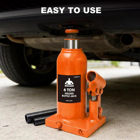 6 Ton Hydraulic Bottle Jack For Auto And Truck Repair Heavy Duty Workhorse With Adjustable Height From 7.28 To 14.17 Inches 12000 Lb Capacity Lightweight 7.94 Lb Safety Oil Bypass Orange Finish supporting vehicle