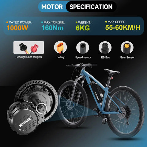 48v 1000w elektrofahrrad kit 48V 1000W Mid Drive Ebike Conversion Kit With 160Nm Torque Sensor IPX6 Waterproof Upgrade Beast Mode Power Fits BB 68 To 73mm For Mountain And Road