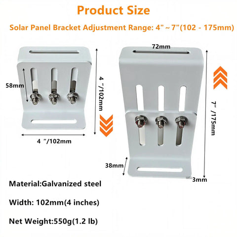 Adjustable Solar Panel Tilt Mount Bracket For RVs Trailers Boats Yachts And Off Grid Systems Heavy Duty Mounting Kit dimensions