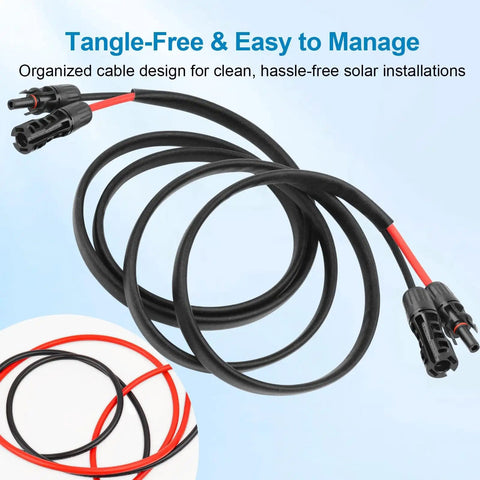 8 AWG Solar Extension Cable 50 Foot With Male And Female Connectors Beefy Rugged Weatherproof PV Wire Flame Retardant Protective Sleeving