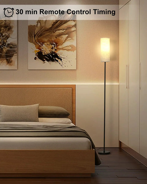 Tall RGB Smart Floor Lamp For Living Room, 67 Inch Dimmable Standing Lamp with linen shade beside bed