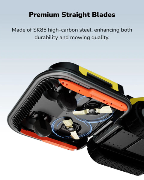 SK85 high-carbon steel blades of Robotic Lawn Mower Pro With Blower And Snow Blower Modular System, enhancing durability