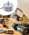Tiny 5V DC Motor 6000 RPM with wire pack of 3 for DIY toys and experiments, shown with STEM project components.