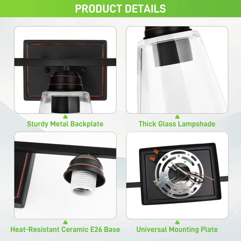 3 Light Vanity Light And 5 Piece All In One Bathroom Set In Oil Rubbed Bronze, 20 Inch Modern Wall Lamp With Clear Glass Shade, Includes Towel Bar, Towel Ring, Toilet Paper Holder And Robe Hook, Great For Bedroom, Living Room, Or Mirror
