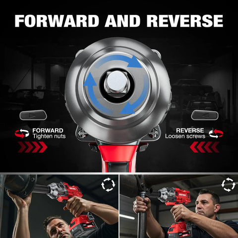 Cordless Impact Wrench Half Inch Drive Built For Tough Jobs 1475 Ft Lbs Breakaway Torque close-up showing forward reverse
