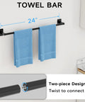 Matte Black 4 Piece Bathroom Hardware Set Including 24 Inch Towel Bar Wall Mounted Rustproof Premium Metal with blue towels