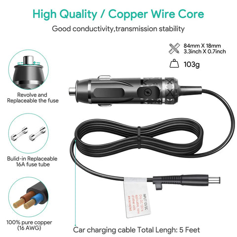 12V DC Power Cord Cable For DreamStation 2 Auto CPAP BiPAP Machines With Cigarette Lighter Car Plug Adapter with copper wire core