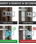 Portable Door Lock For Hotel And Apartment Security Heavy Duty Aluminum And Stainless Steel Travel Latch Bolt Easy To Install On Door Prevent Unauthorized Entry And Keep Your Privacy While On The Go Blue, demonstrating installation steps.