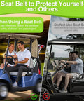 Sweet 61 Inch Retractable Dot Lap Seat Belt Universal Two Point Adjustable Strap For Golf Carts, image showing safe and unsafe usage in golf carts.