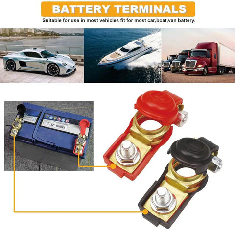 2 Pairs Car Battery Terminal Clamps Connectors with Plastic Covers for Top Notch Contact and Corrosion Resistance, Negative and Positive.