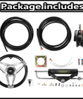 150HP Hydraulic Steering Kit With Wheel For Single Engine Boats Complete Marine System With Built In Two Way Lock Cylinder 26Ft Hoses And Pump Included