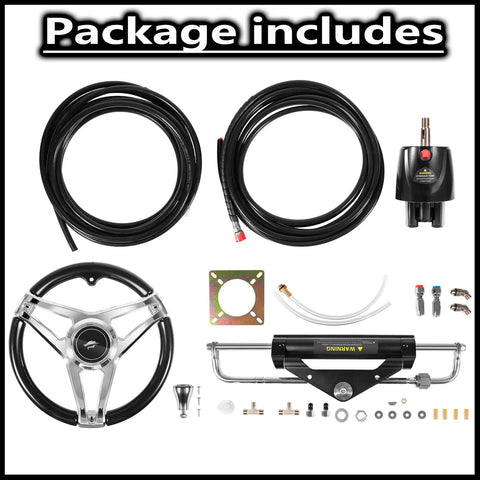 150HP Hydraulic Steering Kit With Wheel For Single Engine Boats Complete Marine System With Built In Two Way Lock Cylinder 26Ft Hoses And Pump Included