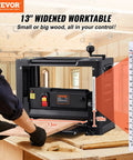 Heavy Duty Benchtop Wood Planer With A 13 Inch Worktable And 15 Amp Motor For Cutting Through Hardwood And Softwood Stock. Extended Infeed Tables And Quiet Operation Keep Your Workshop A No Sweat Zone For Smooth Fine Results. with 13 inch worktable in use.