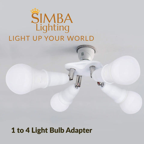 E26 Light Bulb Socket Plug In Adapter Splitter With Four Heads White Finish Adjustable Angles For Wide Coverage Indoor Outdoor Ceiling Lights Or Lamps Great For Ceiling Fans Pendants And Lamps