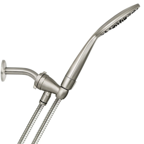 UltraThin Handheld Shower Head With PowerPulse Massage, Five Spray Modes, Large Six Inch Rainfall Head, Brushed Nickel Finish