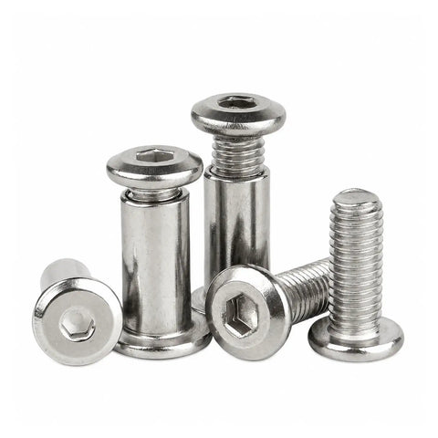 Badass Hex Socket Binding Post Bolts with Barrel Nuts Furniture Connector Fasteners made of 304 Stainless Steel 40 mm M3 OD 4 mm 5 pcs Kit, close-up.