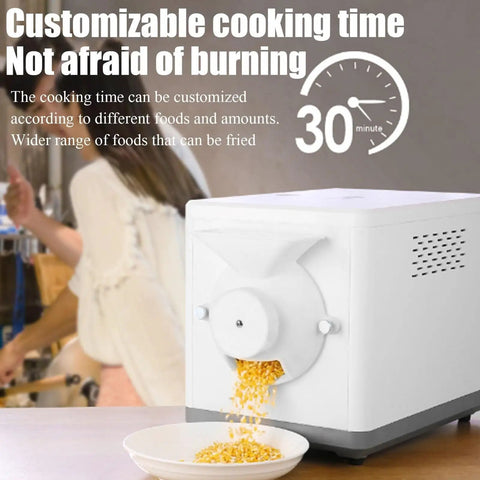 Badass 1600W Electric Coffee Bean Roaster With Slick Digital Display Rock Solid 1500G Capacity on a kitchen counter.