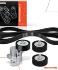 Serpentine Belt Drive Kit For Jeep Compass Patriot Journey Dodge Chrysler Cars 2008 To 2017 With 1.8L 2.0L 2.4L Engines And Air Conditioning Compatibility, includes belts, pulleys, and tensioner.