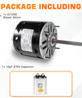 Rugged Half HP Blower Motor 1075 RPM 3 Speed 115V 8A 48 Frame Sleeve Bearing With 10uF 370V Capacitor Included package