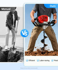 Comparison of manual digging vs 52cc Gas Powered Post Hole Digger 2HP Workhorse Heavy Duty Earth Auger For Fence Posts