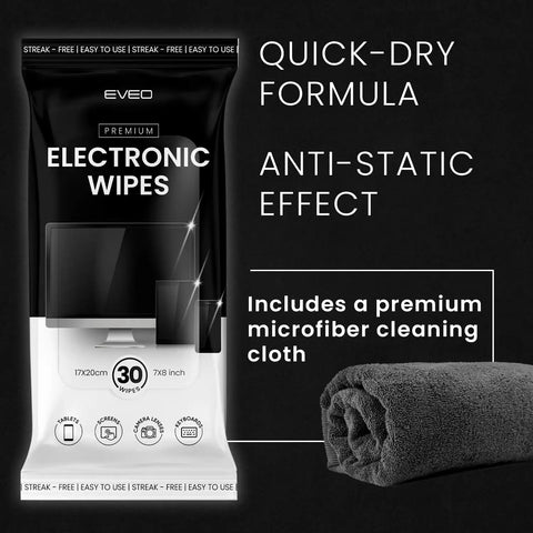 Streak-Free Screen Cleaner Wipes For TV, Computer, Laptop, iPad And Monitor With Microfiber Cloth, 30 Wipes Pack.