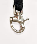 Close-up of Heavy Duty Rib Lifting Sling With Four Adjustable Legs 1000 Lb Safe Working Load clip on black strap.