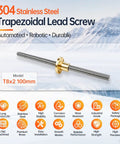 Top Drawer 2 Pack TR8x2 Lead Screw Paired With Genuine Brass Nut 100mm smooth operator in 304 stainless steel for CNC routers.