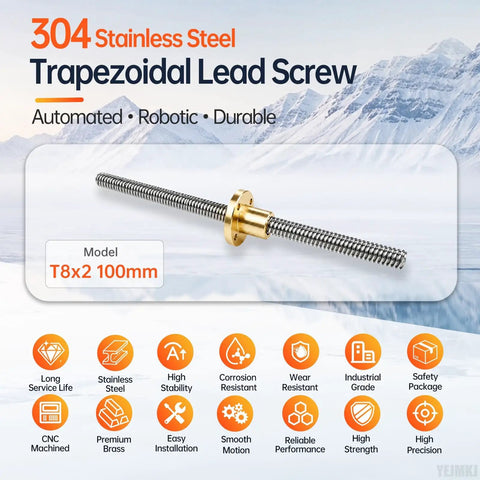 Top Drawer 2 Pack TR8x2 Lead Screw Paired With Genuine Brass Nut 100mm smooth operator in 304 stainless steel for CNC routers.