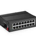 16 Port Gigabit Din Rail Industrial Ethernet Switch, Fanless IP40 Unmanaged Plug and Play, black rugged equipment