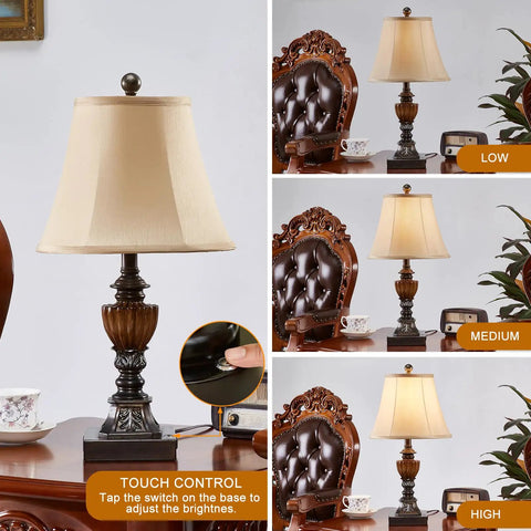 Touch Control Traditional Table Lamps Set Of Two Three Way Dimmable Farmhouse Bedside Lamps With Two USB Charging Ports Vintage Rustic Living Room Bedroom Office Study