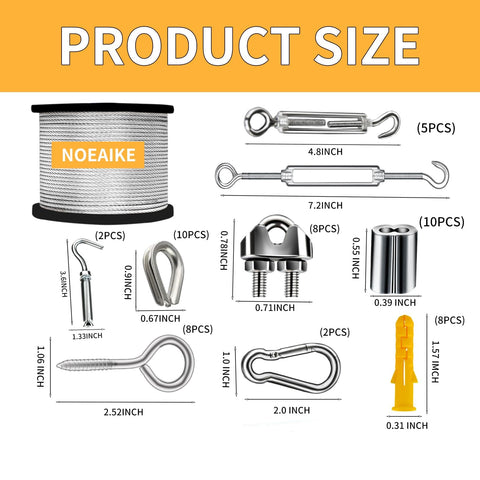 Vinyl Coated Stainless Steel Wire Rope Kit 165 Feet One Eighth Inch With Turnbuckles And Hardware size chart