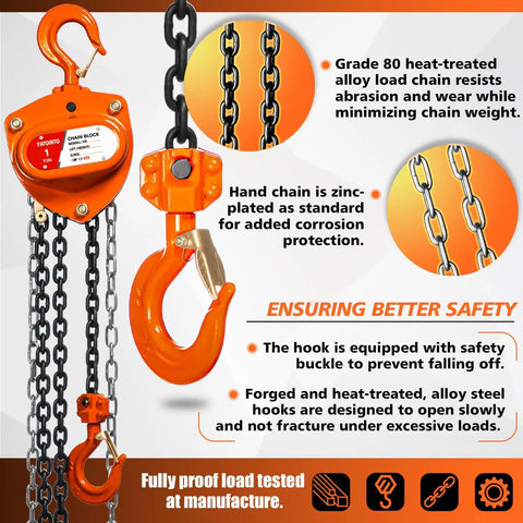 1 Ton Chain Hoist Manual Hand Lift 10 Ft Lift Steel Chain Block Hoist With 6mm Chain Heavy Duty Hooks Industrial Grade