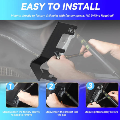 Easy install steps for Hood Hinge Light Mount Brackets for Silverado 1500 2014 2018 Chevy with two extra mounting holes