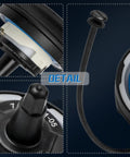 Close-up of details on a black plastic fuel cap replacement for MINI Cooper and BMW vehicles featuring sealing and venting components.