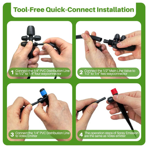 Easy Setup Automatic Drip Irrigation Kit With Quick Connect Tubing For Gardens And Greenhouses Includes 98 Ft 1 Quarter Inch And 49 Ft 1 Half Inch Tubing 15 Drip Heads And 15 Sprinklers All In One Watering System For Yard Lawn And Raised Beds