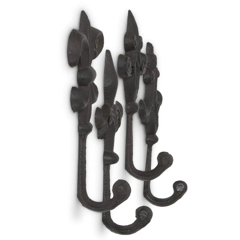 Built Like A Tank Cast Iron Wall Mount Key Hooks For Entryway And Garage Featuring Classic Fleur De Lis Charm Dark Brown side view with four hooks
