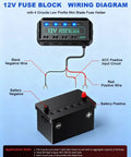 12V Fuse Block Wiring Diagram showing connections for a Drop In 12V Fuse Block With 20A Relay Junction Kit featuring 4 circuits.