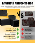 Comparison of heavy duty 4x4 pergola bracket kit with rustproof 13-gauge steel vs rusted brackets highlighting durability.