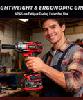 Man holding Cordless 1/2 Inch Impact Wrench With 1500 Nm High Torque, Brushless Motor, 21V Dual 4.0Ah Battery in workshop