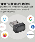 VeriMark Gen1 USB A Fingerprint Key Reader For Windows Hello With Anti Spoofing, 360 Degree Readability, product with service icons