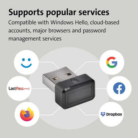 VeriMark Gen1 USB A Fingerprint Key Reader For Windows Hello With Anti Spoofing, 360 Degree Readability, product with service icons