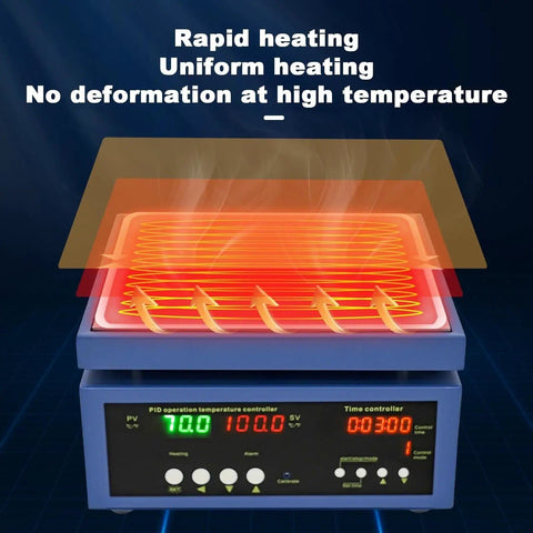 Pro Grade 700W Soldering Station With Fast Preheating And Led Microcomputer Control, close-up of preheating element and controls.