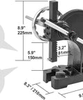 Heavy Duty Handwheel Arbor Press Rock Solid Stamping Bending And Forming Tool For Metalworking and DIY Projects with dimensions and cast iron body.