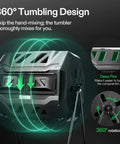 Outdoor Tumbling Composter Dual Rotating Batch Bin 43 Gallon Capacity With Two Chamber Setup For Continuous, Efficient Home Composting Easy Turn Design Odor Control Black Door, showing 360-degree tumbling design.