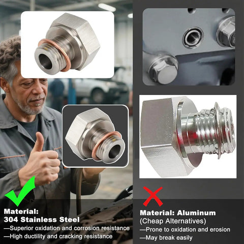 Pro Grade Stainless Steel Oil Pump Priming Adapter Kit For LS Engines showing 304 stainless steel advantage
