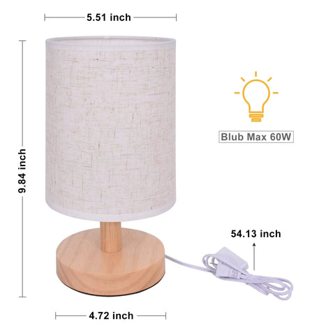 Cozy Round Table Lamp With Linen Shade, Mini Bedside Night Light, Wooden Desk Lamp dimensions, LED bulb, modern design