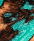 Close-up of the 16 Inch Turquoise Epoxy Resin Lazy Susan Wood Turntable Organizer For Kitchen Countertop And Pantry Storage Rotating Tray