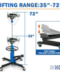 Kaflla High Lift Hydraulic Transmission Jack 1660 Lb with foot pedal, 35 to 72 inch lifting range shown in detailed image.