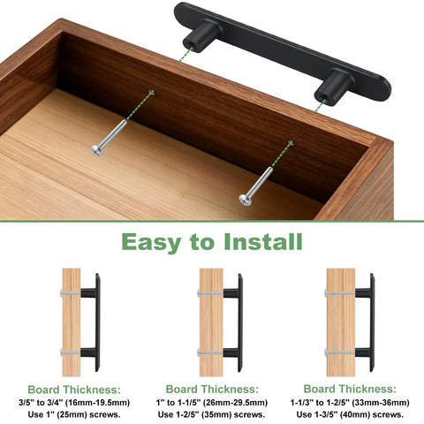 Ten Pack 3 Inch 76mm Hole Centers Matte Black Solid Zinc Alloy Cabinet Handles And Drawer Pulls with easy installation guide